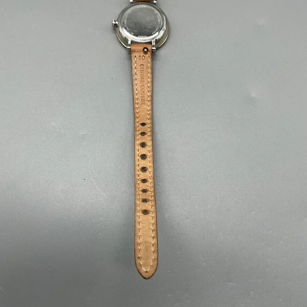 Fossil ES3791 Womens Watch 27mm Silver Dial Gold Tone Brown Leather New Battery